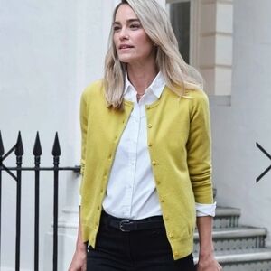 J. Crew Mustard Yellow Cardigan Sweater 100% Cashmere